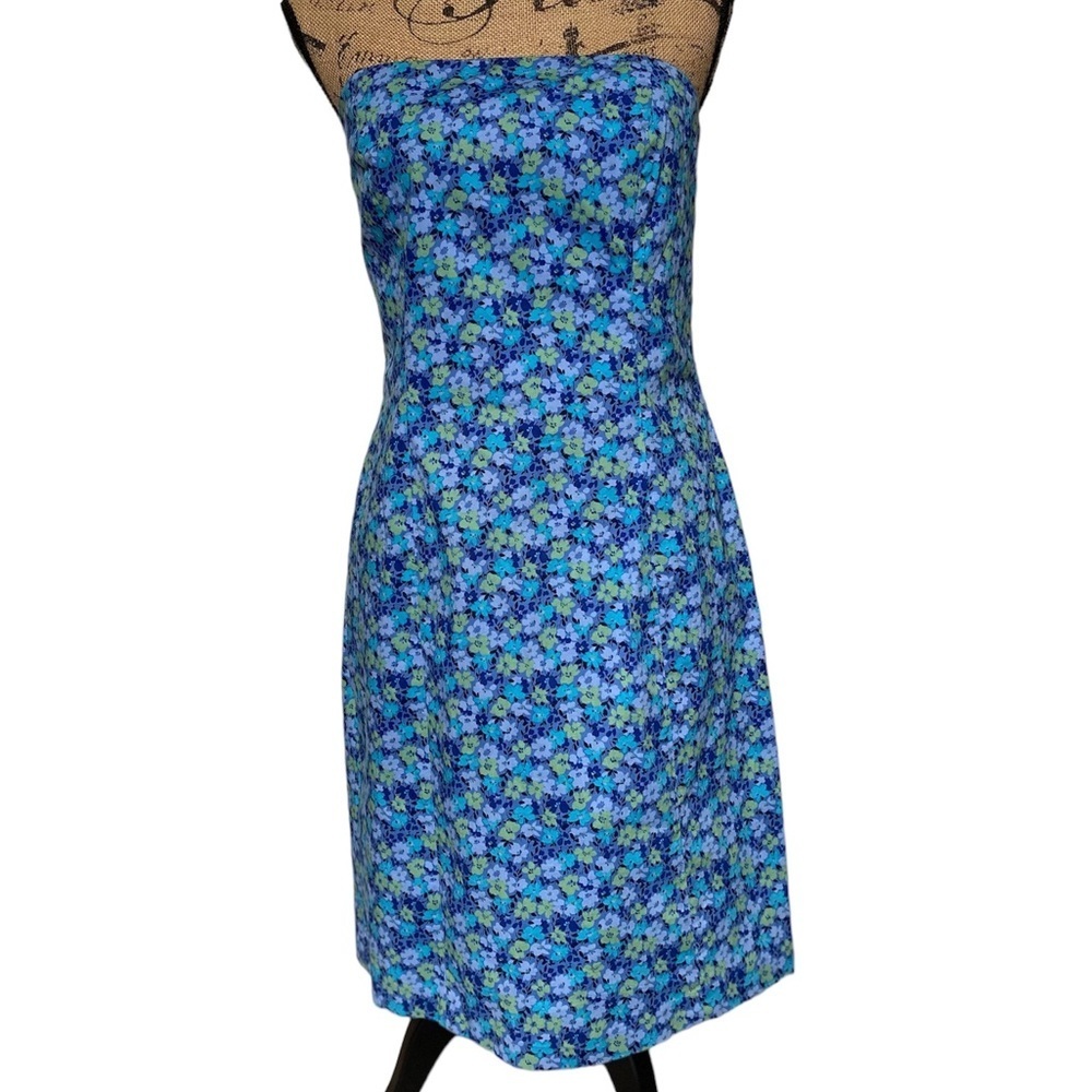 Vintage Blue Floral Strapless Dress